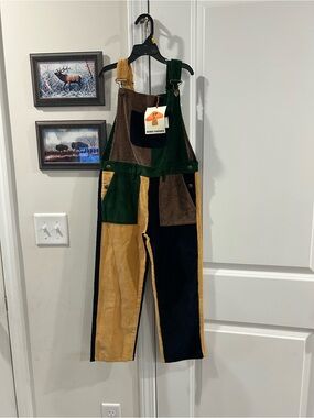 Bobo Choses Multicolor Corduroy Patch Overalls - Green, Mustard, Brown, Navy